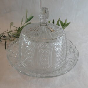 cloche et plat à fromage en verre ancien