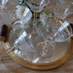 9 coupes de champagne vintage verre gravé